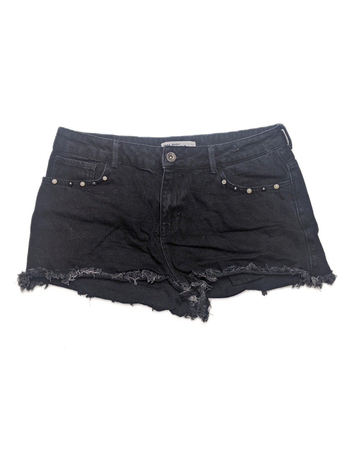 Zara Embellished Black Z1975 Denim Shorts Size 8 Us